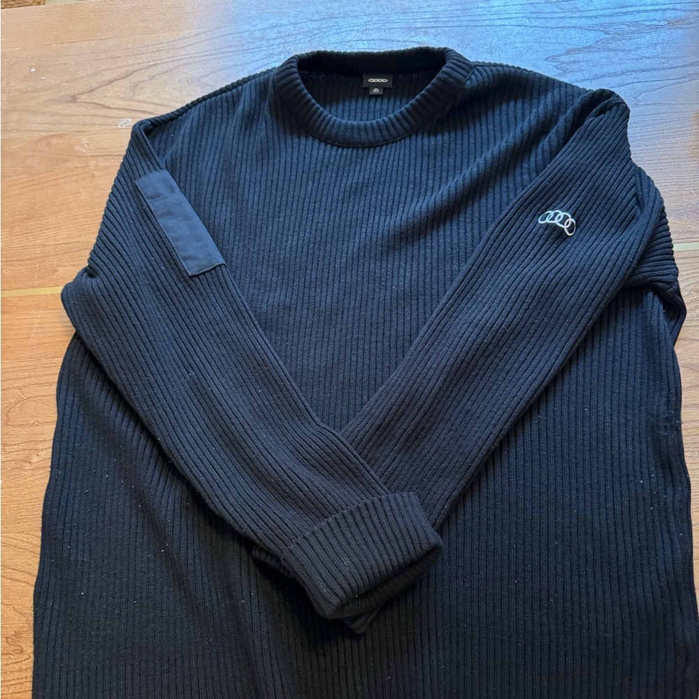 Audi Black Ribbed Knit Sweater 3XL Minimal Logo Heavyweight Crewneck